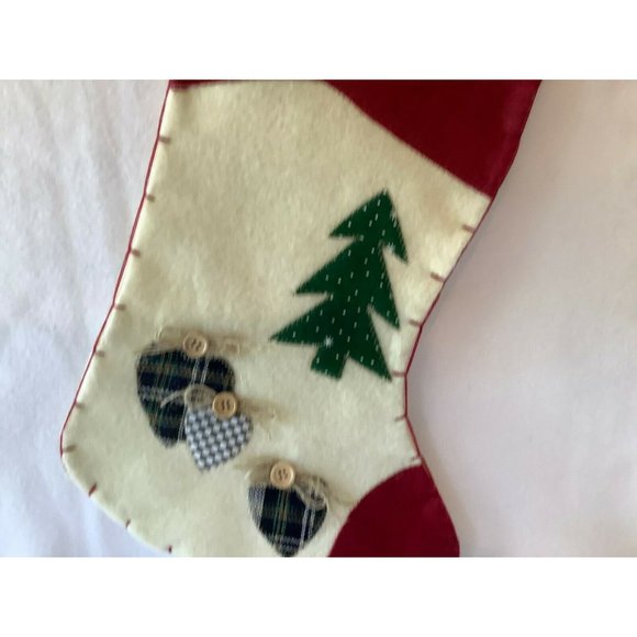 Felt Red and White Christmas Stocking w/Hearts and Trees - Picture 3 of 8